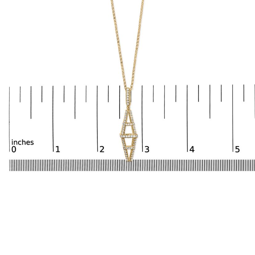 14K Yellow Gold 1.0 Cttw Diamond Studded Geometric Double Pyramid Pendant Necklace