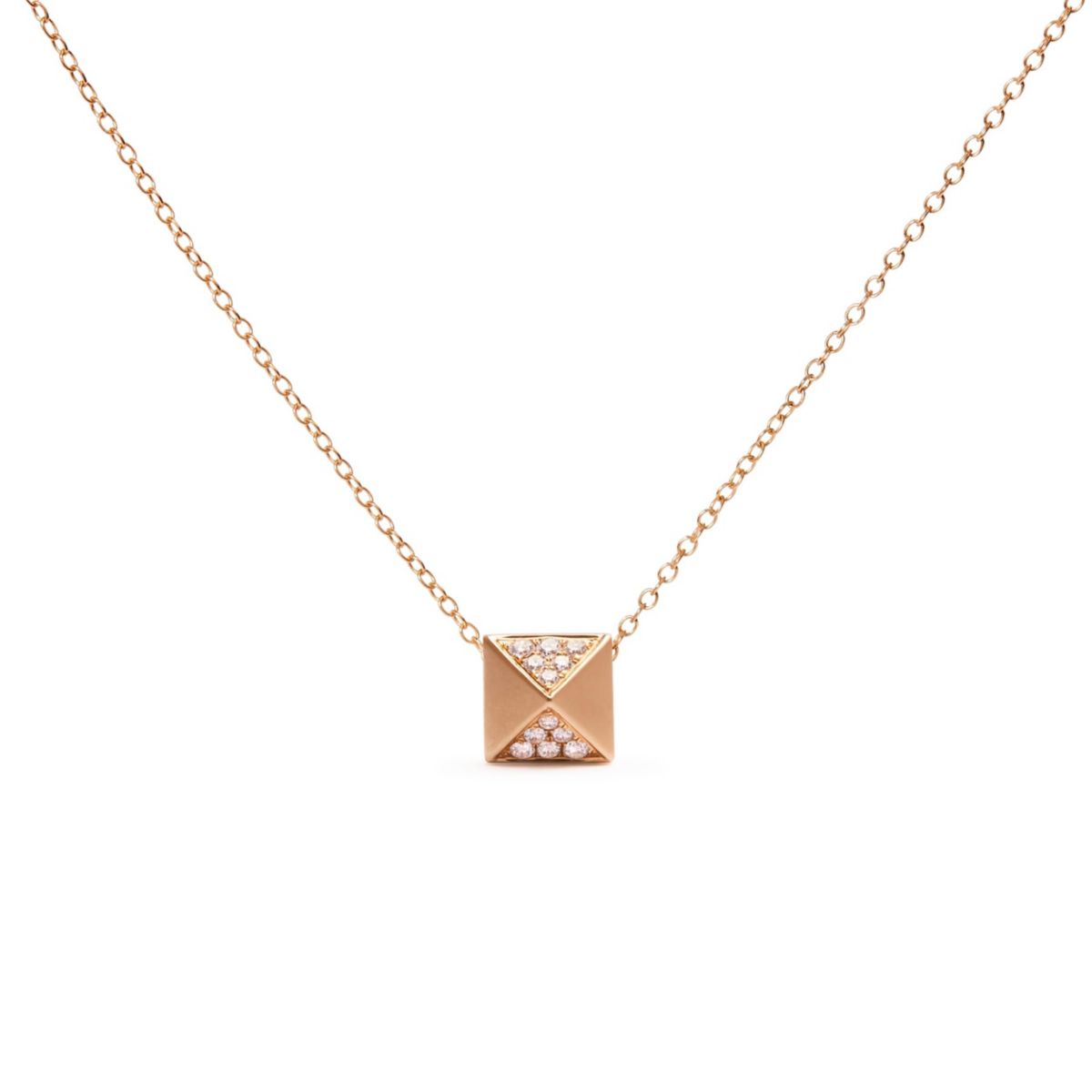 14K Yellow Gold 1/4 Cttw Diamond Matte Finished Pyramid Pendant Necklace - 18 Inches