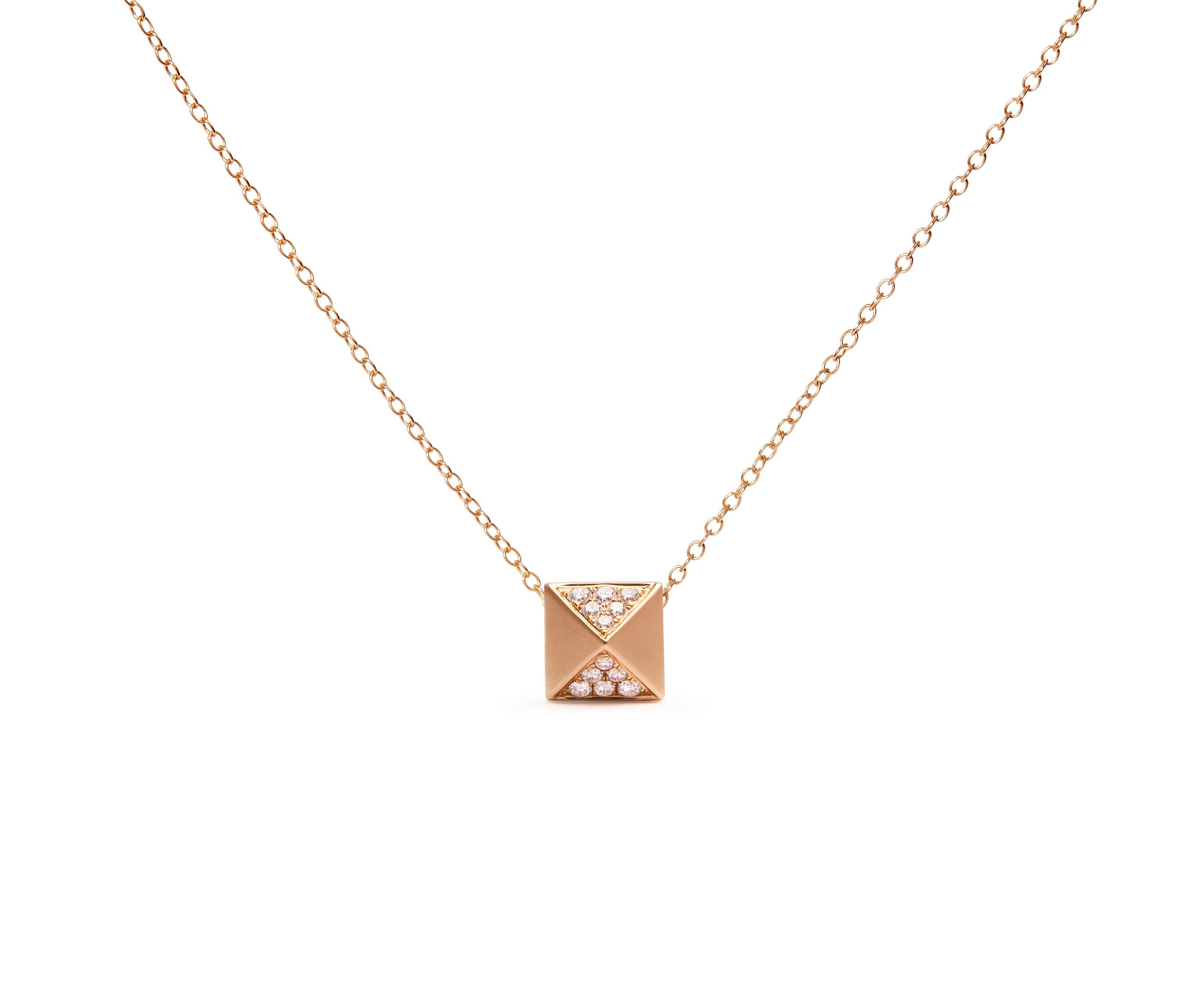 14K Yellow Gold 1/4 Cttw Diamond Matte Finished Pyramid Pendant Necklace - 18 Inches