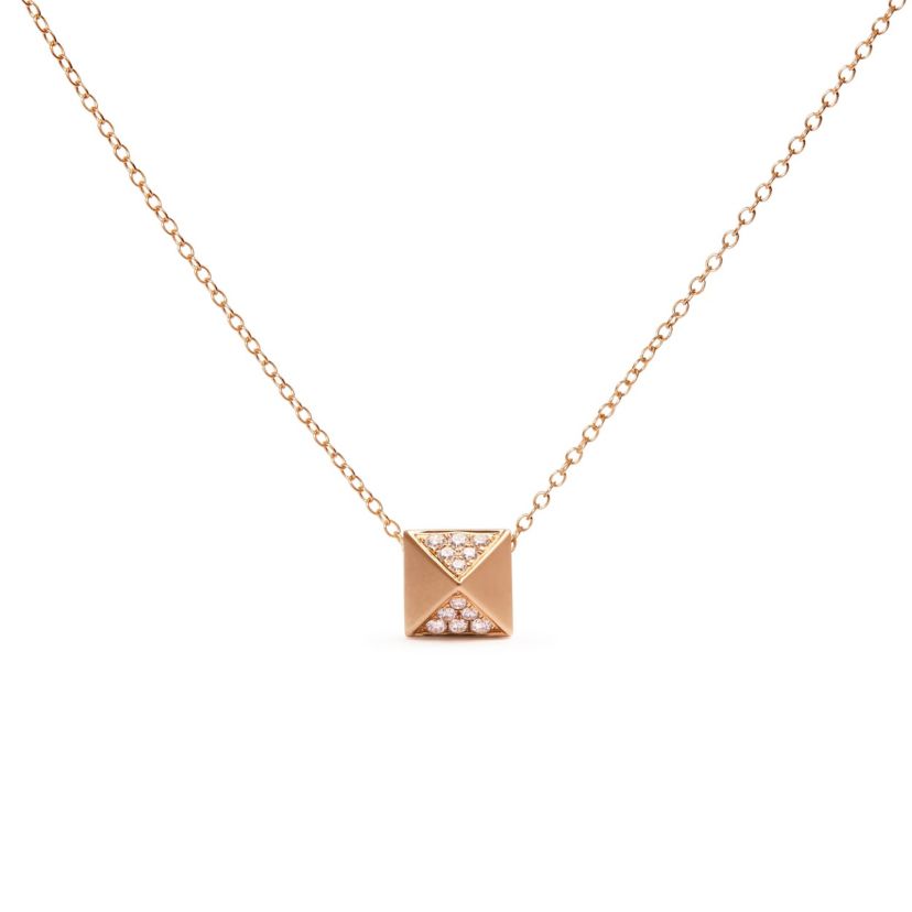 14K Yellow Gold 1/4 Cttw Diamond Matte Finished Pyramid Pendant Necklace - 18 Inches