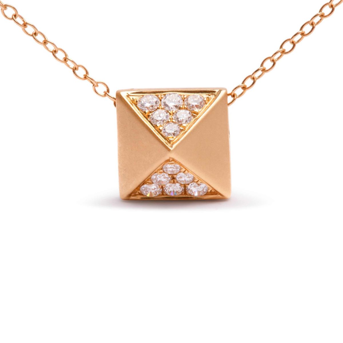 14K Yellow Gold 1/4 Cttw Diamond Matte Finished Pyramid Pendant Necklace - 18 Inches