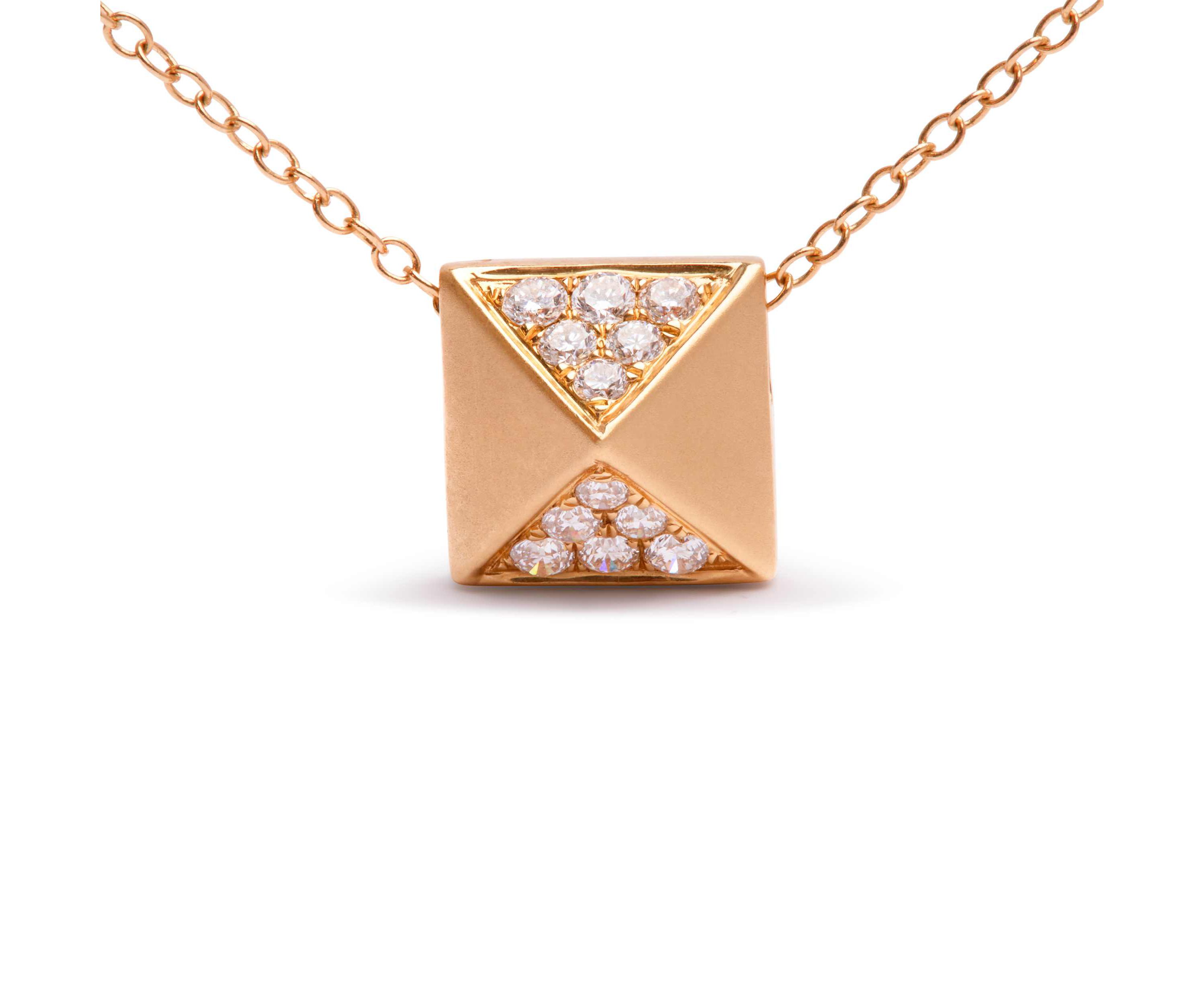 14K Yellow Gold 1/4 Cttw Diamond Matte Finished Pyramid Pendant Necklace - 18 Inches