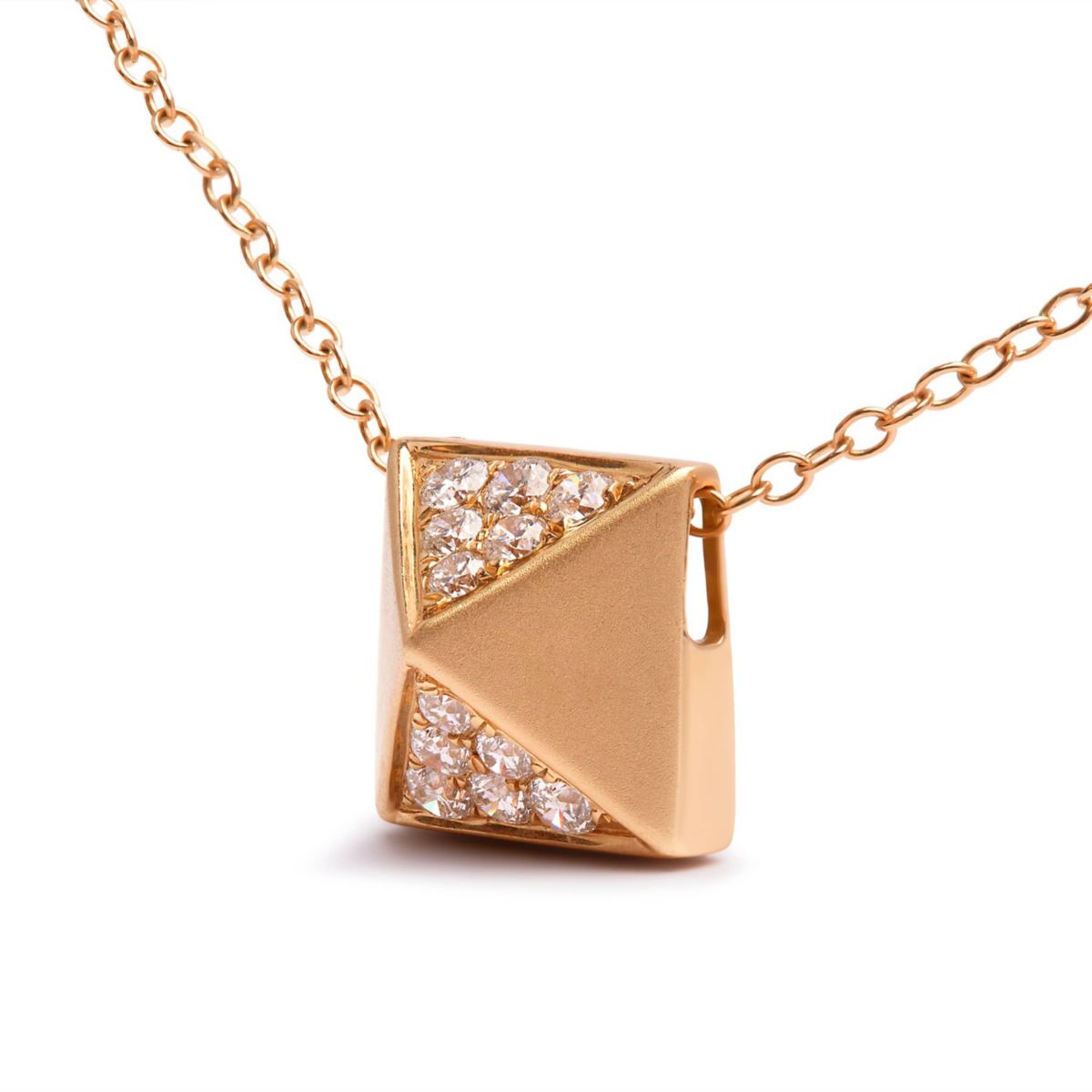 14K Yellow Gold 1/4 Cttw Diamond Matte Finished Pyramid Pendant Necklace - 18 Inches