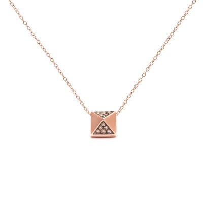 Haus of Brilliance 14K Rose Gold 1/4 Cttw Brown Diamond Matte Finished Pyramid Pendant Necklace