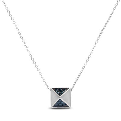 Haus of Brilliance 14K White Gold 1/4 Cttw Treated Blue Diamond Matte Pyramid Pendant Necklace
