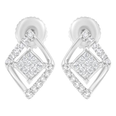 Haus of Brilliance 10K White Gold 1/3 Ct Princess Double Triangle Composite Stud Earrings