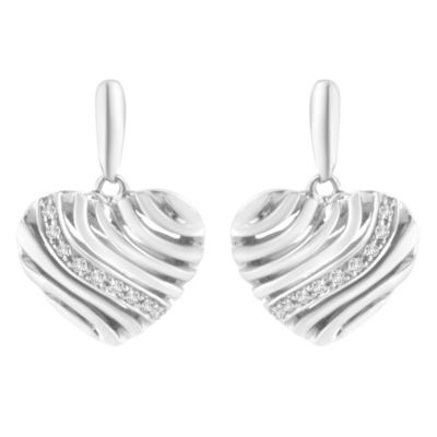 Haus of Brilliance Sterling Silver Heart Diamond Accent Puff Earrings