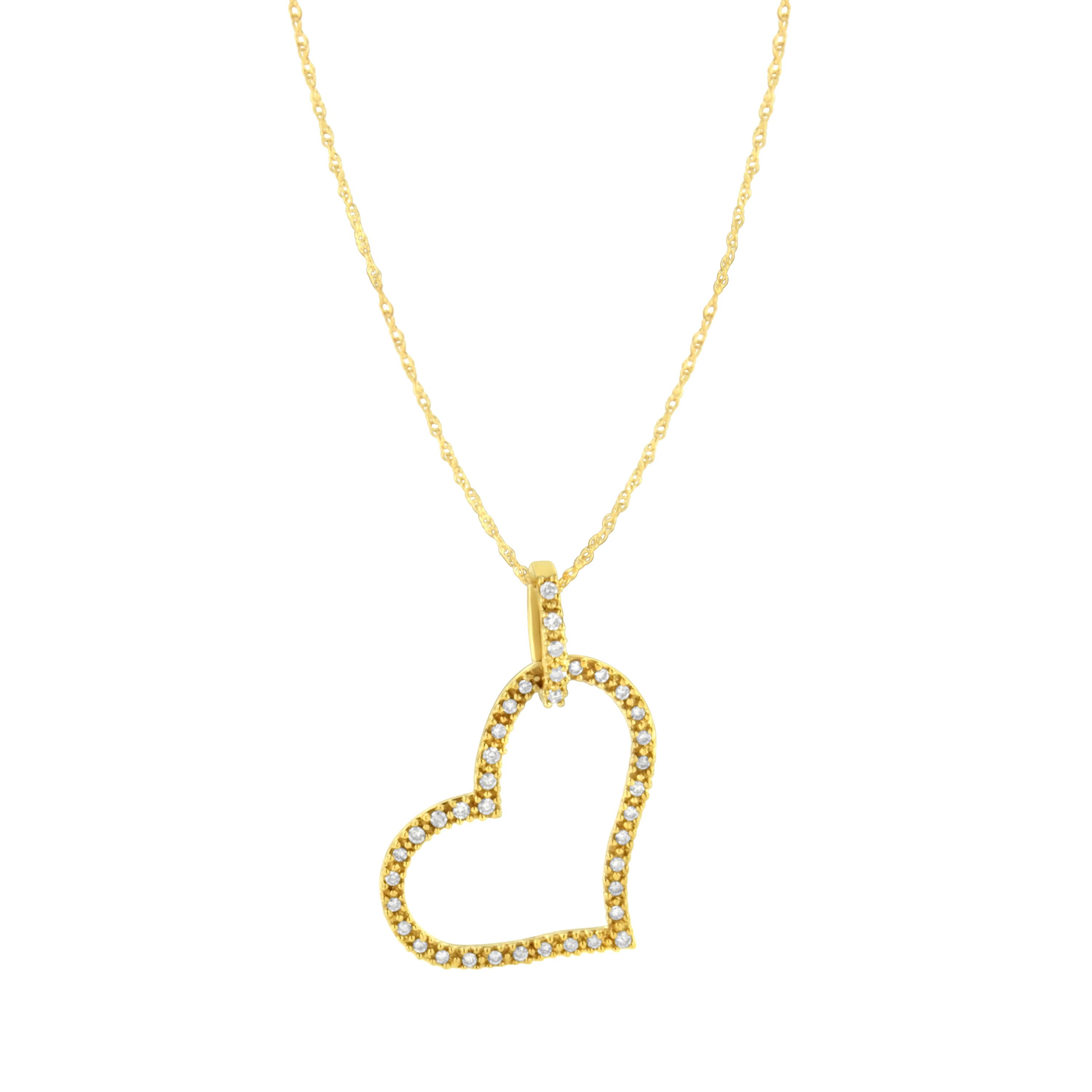 10K Yellow Gold 1/4 cttw Prong Set Diamond Open Heart 18" Pendant Necklace