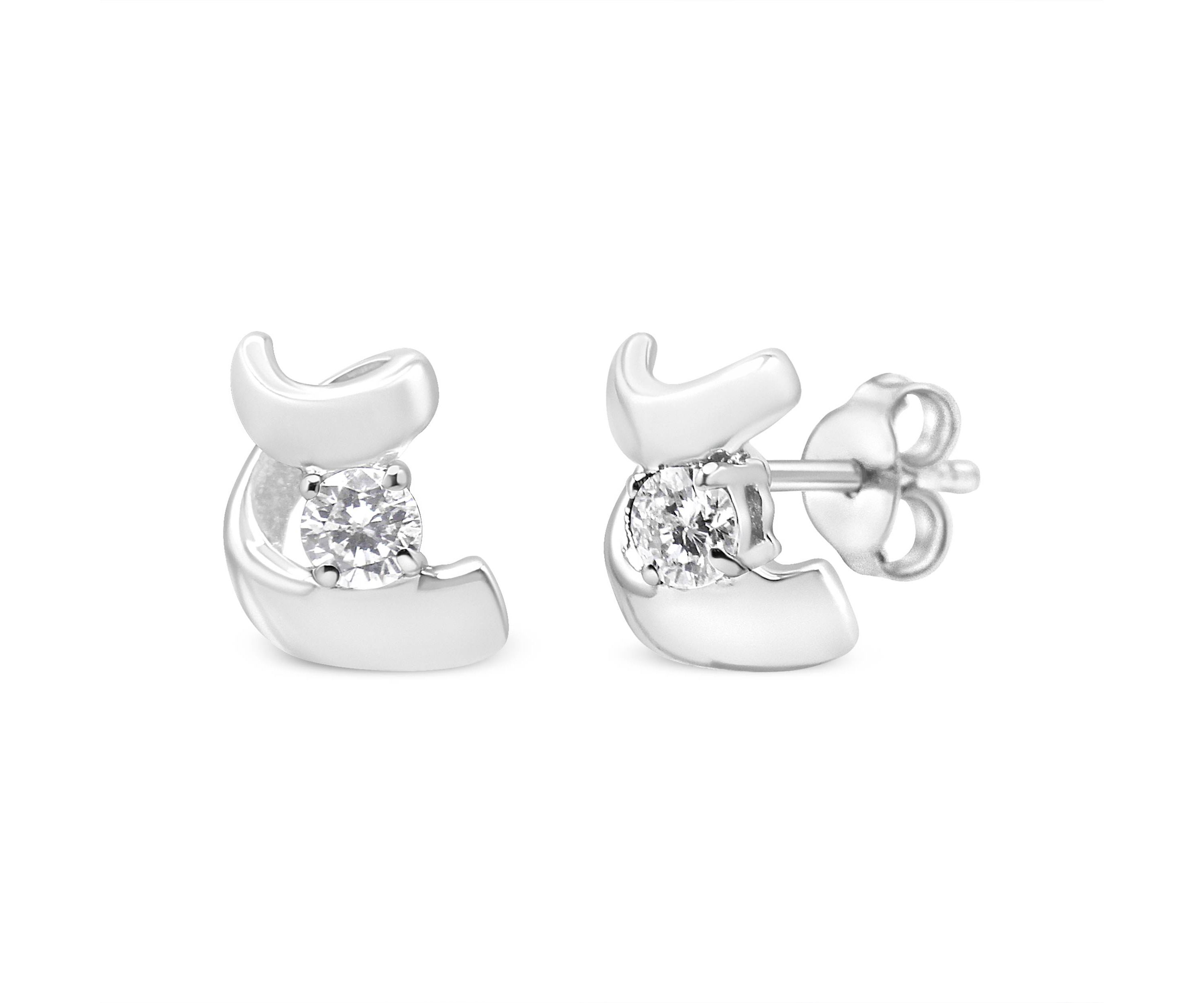 10K Gold 1/10 Ct Espira Swirls Diamond Solitaire Stud Earrings