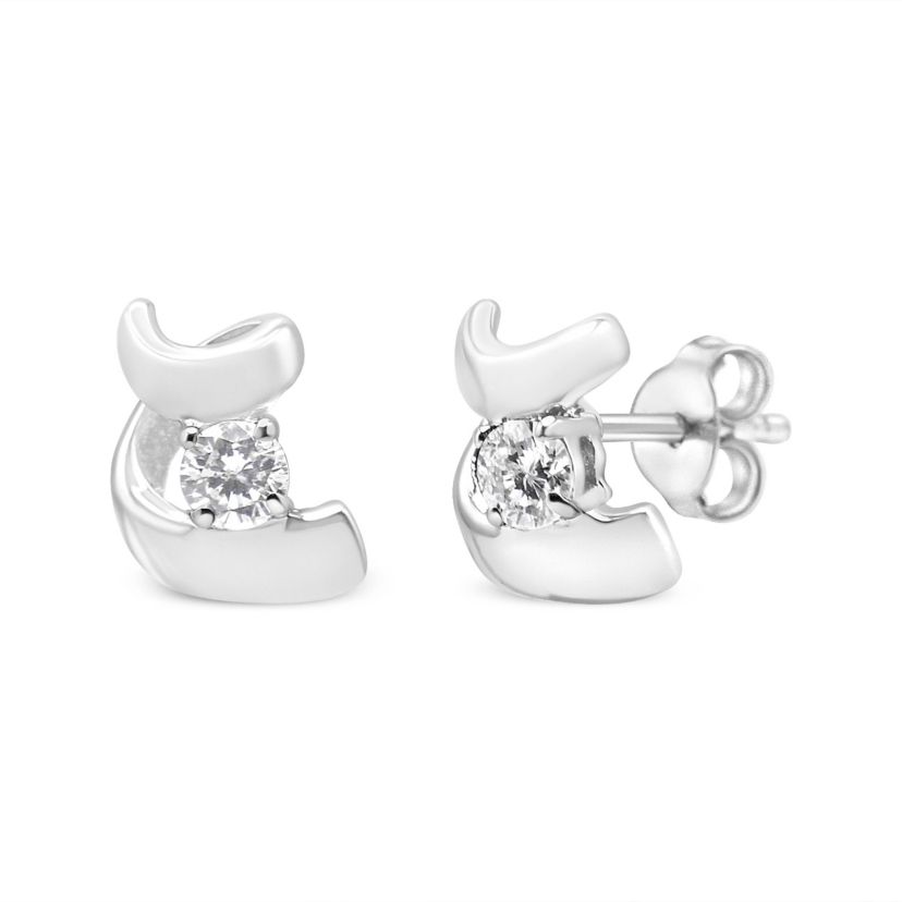 10K Gold 1/10 Ct Espira Swirls Diamond Solitaire Stud Earrings