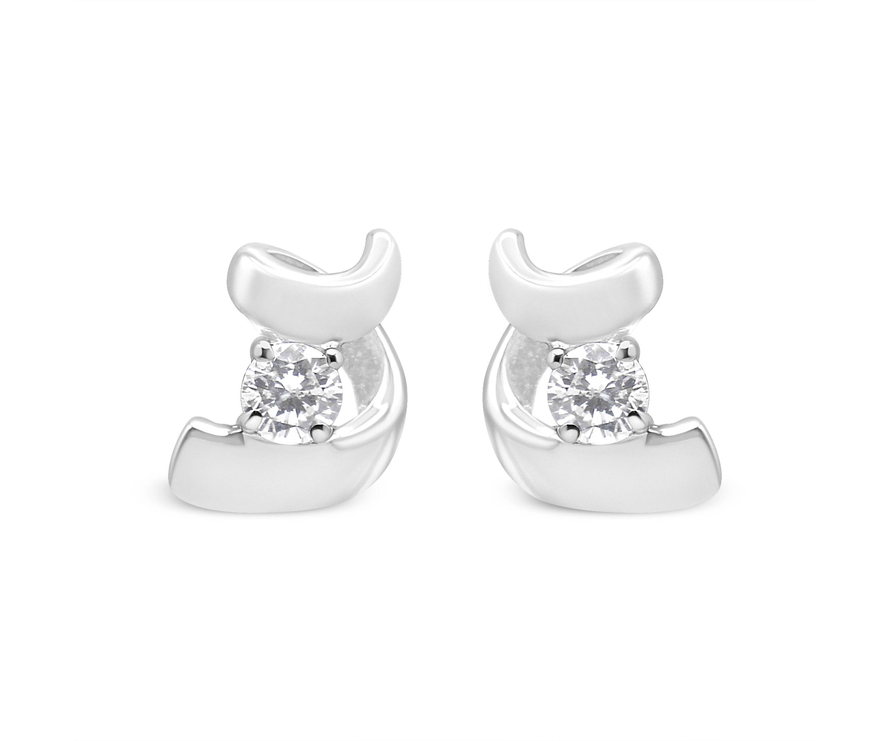 10K Gold 1/10 Ct Espira Swirls Diamond Solitaire Stud Earrings