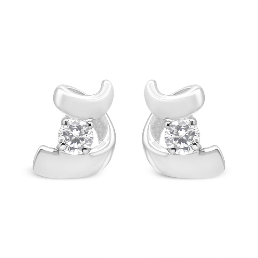 10K Gold 1/10 Ct Espira Swirls Diamond Solitaire Stud Earrings