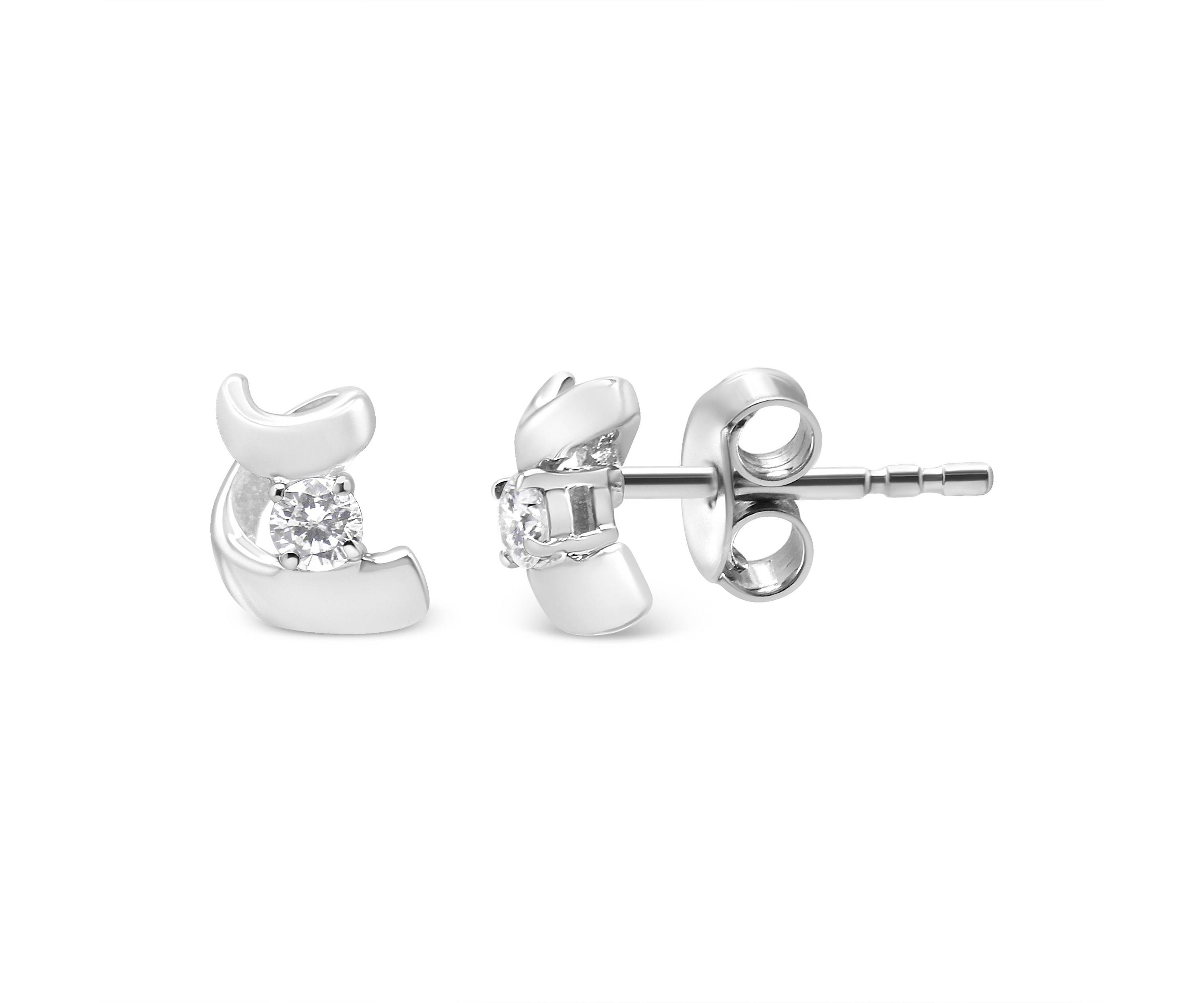 10K Gold 1/10 Ct Espira Swirls Diamond Solitaire Stud Earrings