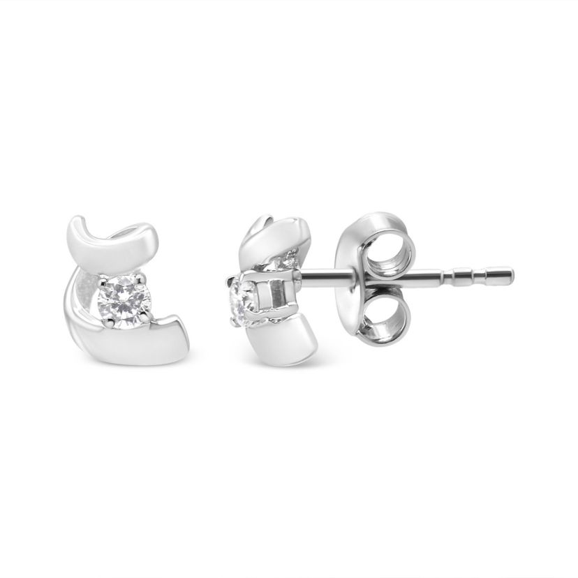 10K Gold 1/10 Ct Espira Swirls Diamond Solitaire Stud Earrings