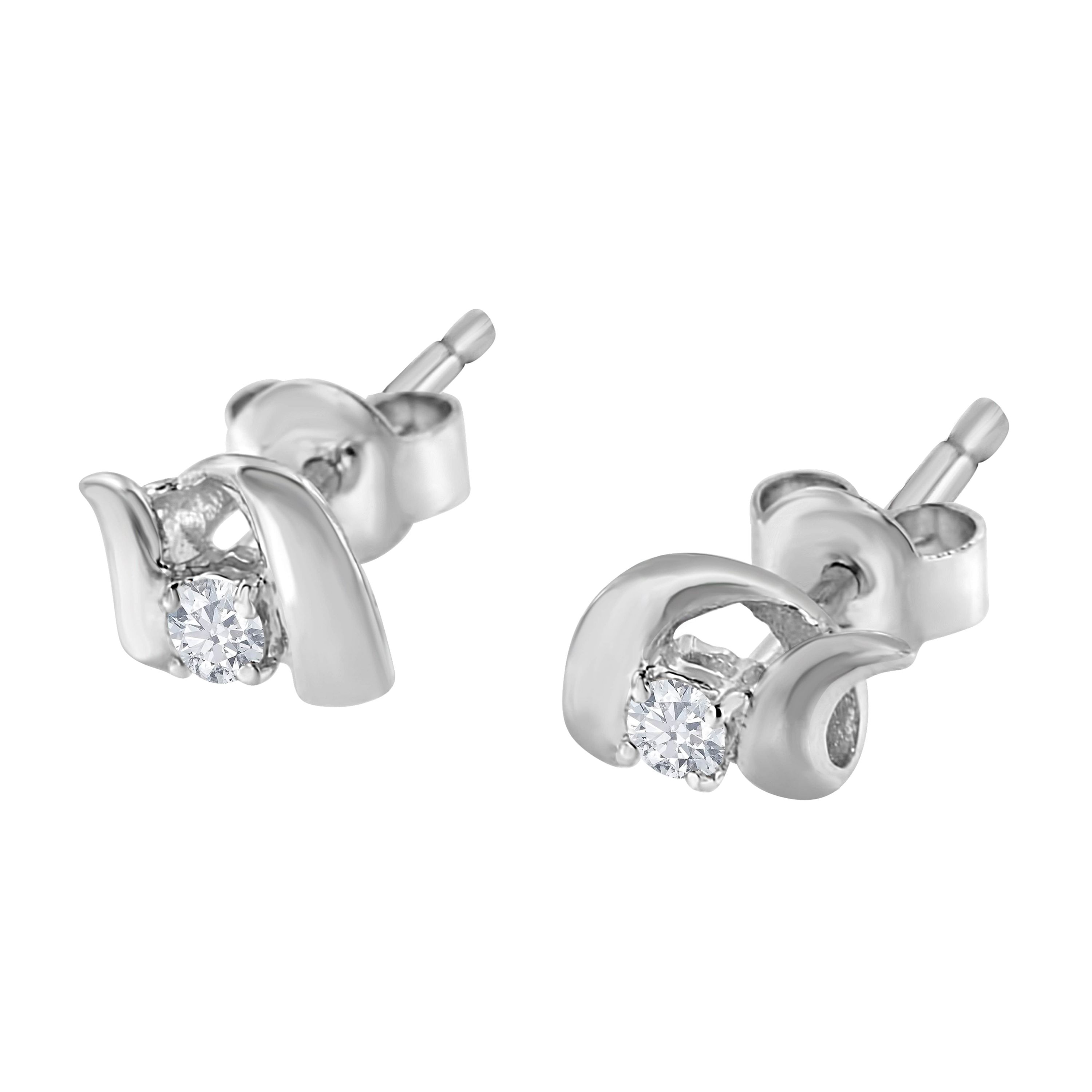 10K Gold 1/10 Ct Espira Swirls Diamond Solitaire Stud Earrings