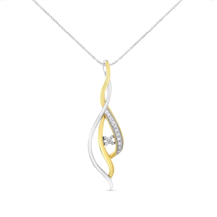 10K Yellow and White Gold Round Cut Diamond Accent Cascade 18" Pendant Necklace