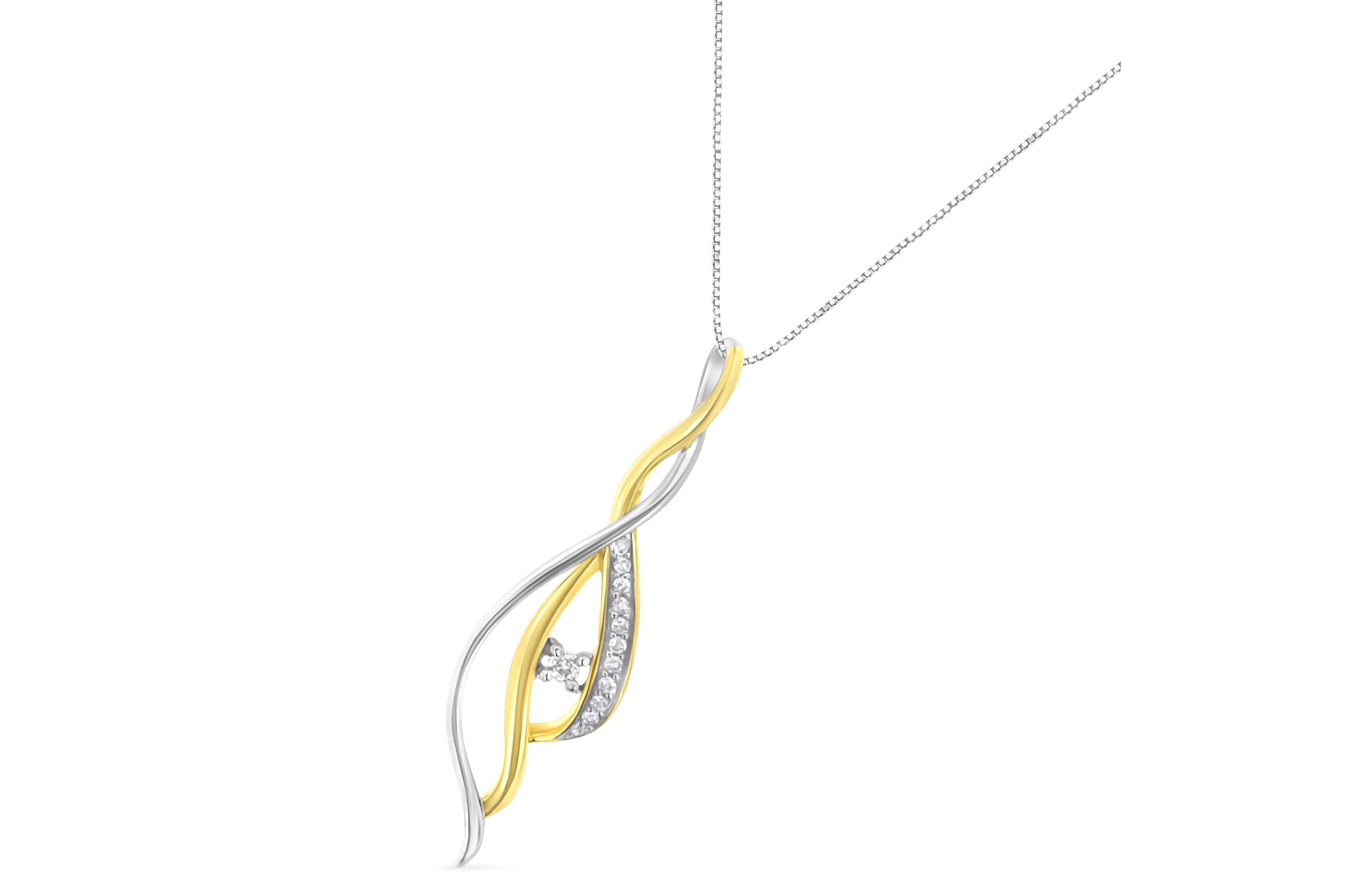 10K Yellow and White Gold Round Cut Diamond Accent Cascade 18" Pendant Necklace