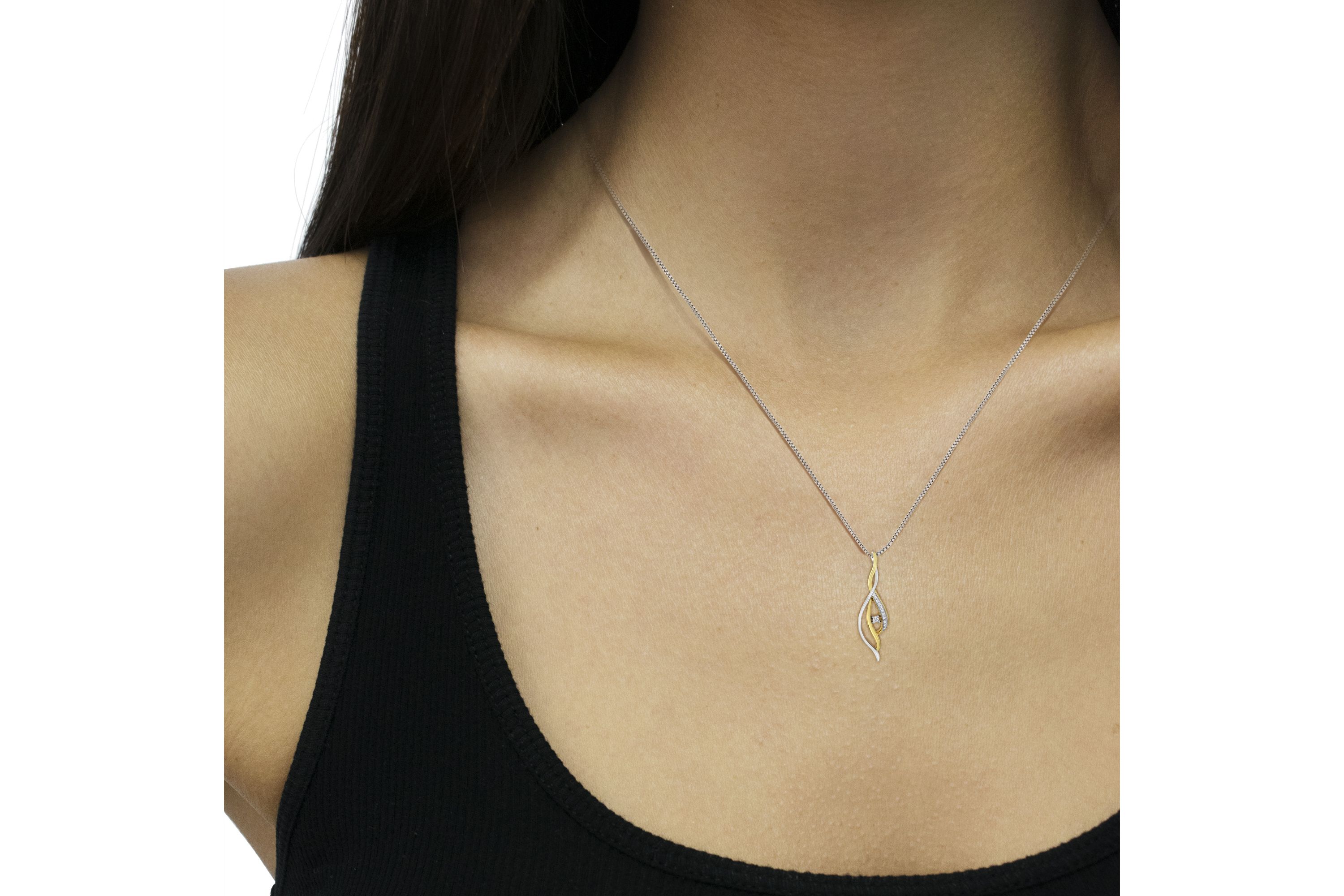 10K Yellow and White Gold Round Cut Diamond Accent Cascade 18" Pendant Necklace