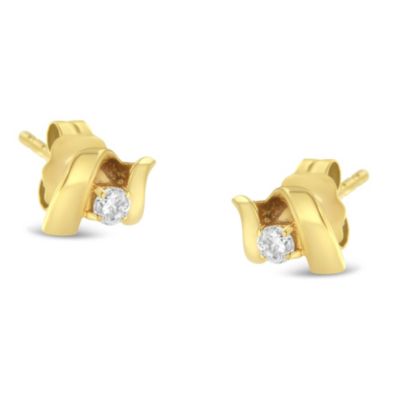 Haus of Brilliance 10K Gold 1/10 Ct Espira Swirls Diamond Solitaire Stud Earrings, Yellow