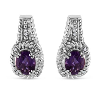 Haus of Brilliance Silver Purple Amethyst and Diamond Accent Art Deco Style Dangle Earrings