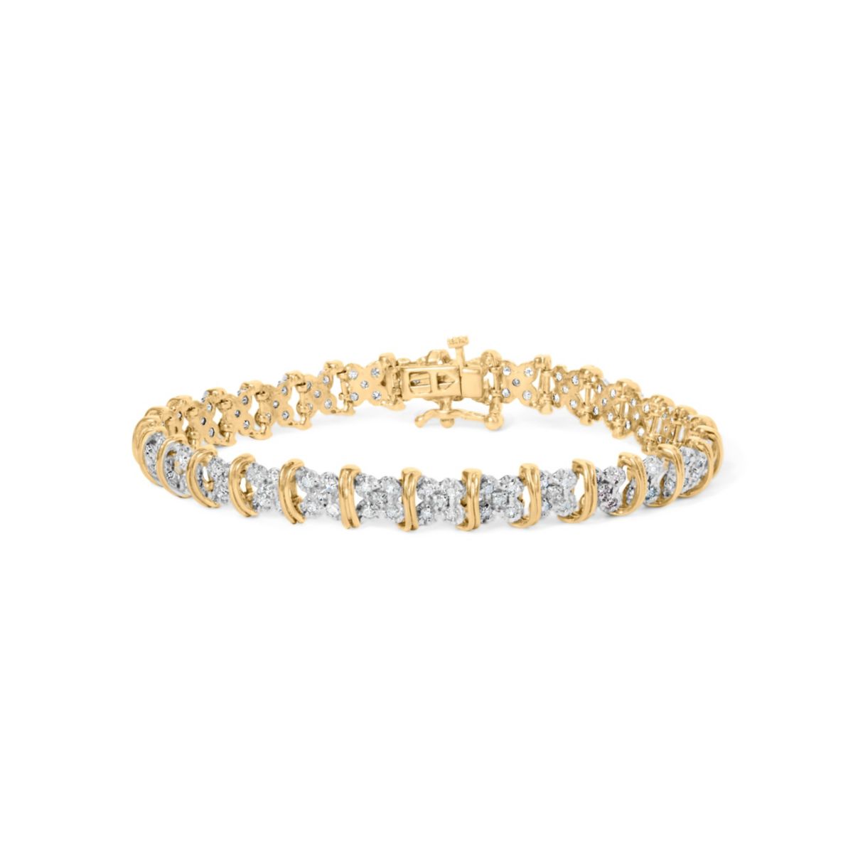 10K Yellow Gold Plated Silver 2.0 Cttw Diamond Cluster "X" Shaped Link Bracelet