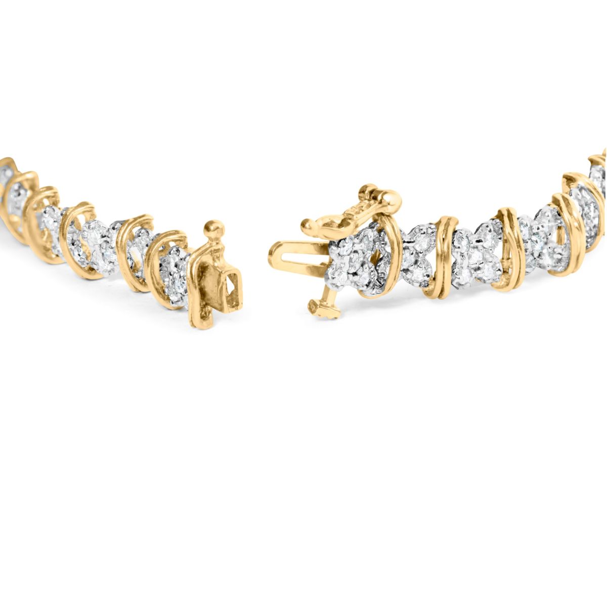 10K Yellow Gold Plated Silver 2.0 Cttw Diamond Cluster "X" Shaped Link Bracelet