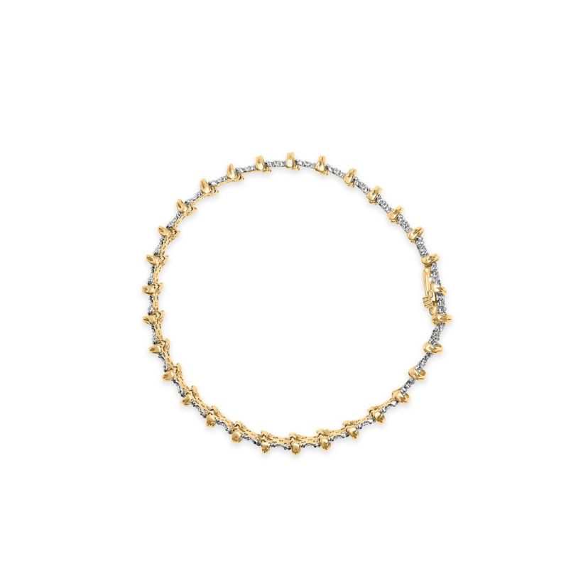 10K Yellow Gold Plated Silver 2.0 Cttw Diamond Cluster "X" Shaped Link Bracelet