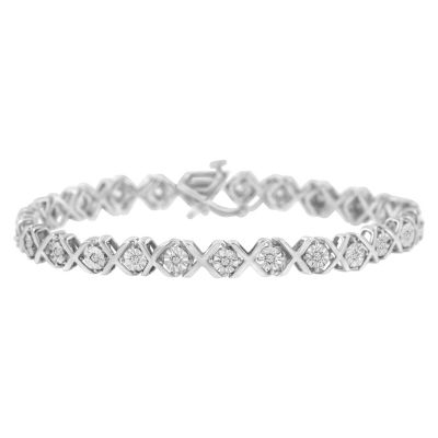 Haus of Brilliance .925 Sterling Silver 1/4 Cttw Miracle Set Diamond "X" Link Bracelet - 7.25"