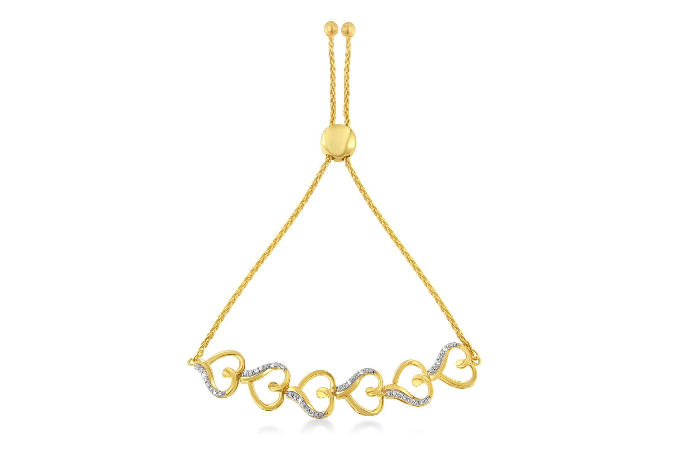 14K Yellow Gold Plated Silver Diamond Accent Heart Link Bolo Bracelet