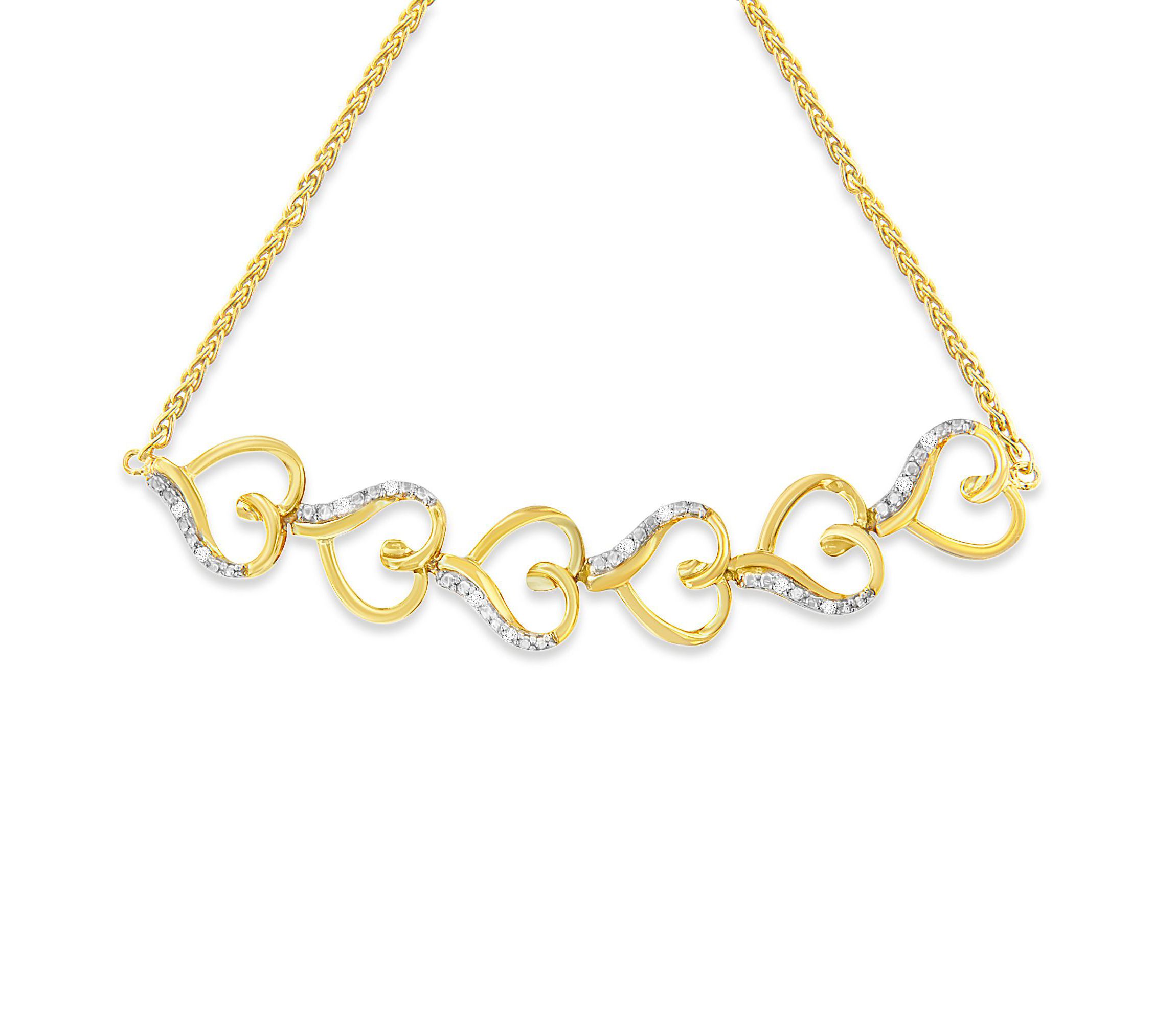 14K Yellow Gold Plated Silver Diamond Accent Heart Link Bolo Bracelet