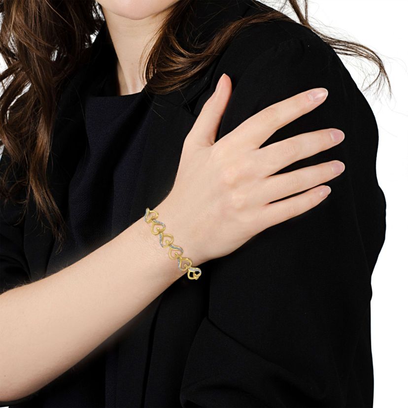 14K Yellow Gold Plated Silver Diamond Accent Heart Link Bolo Bracelet