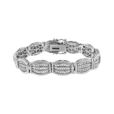 Haus of Brilliance Silver 3.0 Cttw Prong Set Diamond Art Deco Style Tennis Bracelet - 7.25", White, 7.25 in