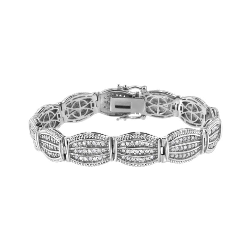 Silver 3.0 Cttw Prong Set Diamond Art Deco Style Tennis Bracelet - 7.25"