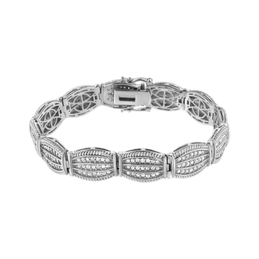 Silver 3.0 Cttw Prong Set Diamond Art Deco Style Tennis Bracelet - 7.25"