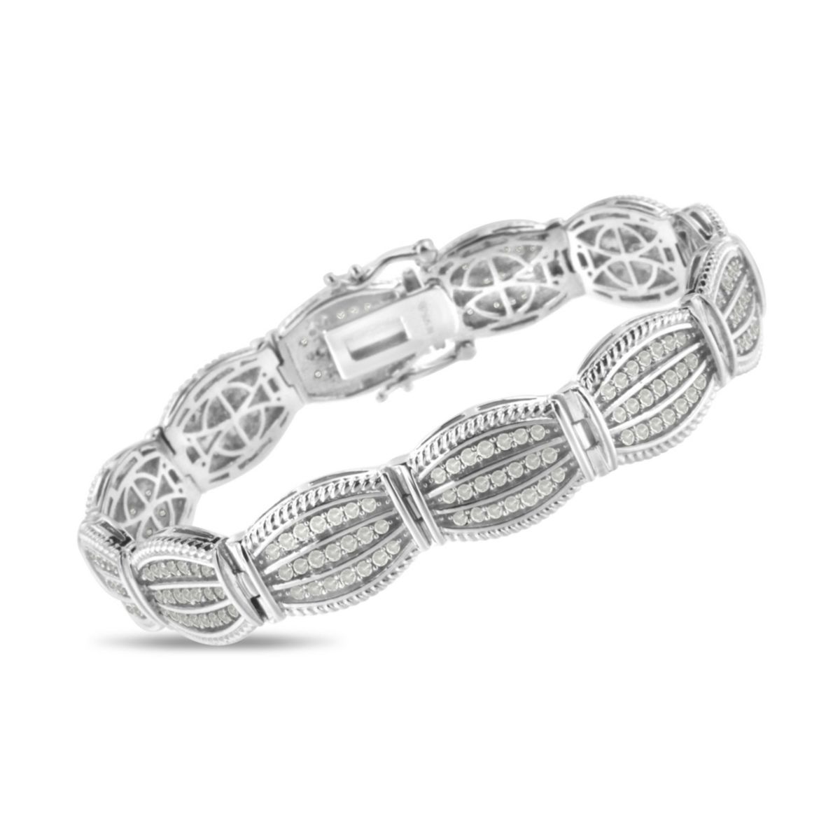 Silver 3.0 Cttw Prong Set Diamond Art Deco Style Tennis Bracelet - 7.25"
