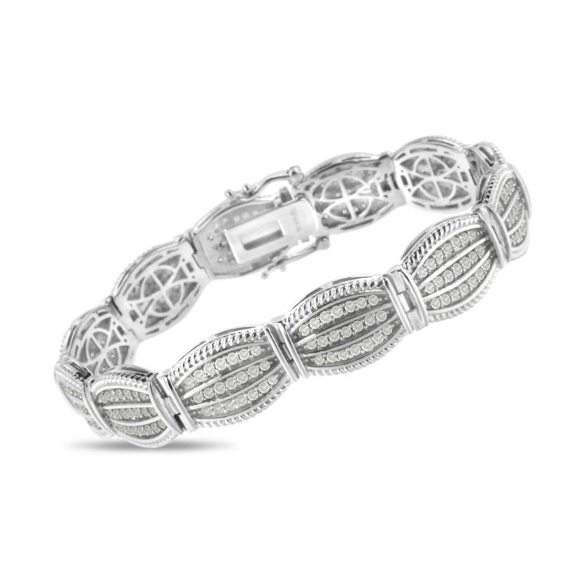 Silver 3.0 Cttw Prong Set Diamond Art Deco Style Tennis Bracelet - 7.25"