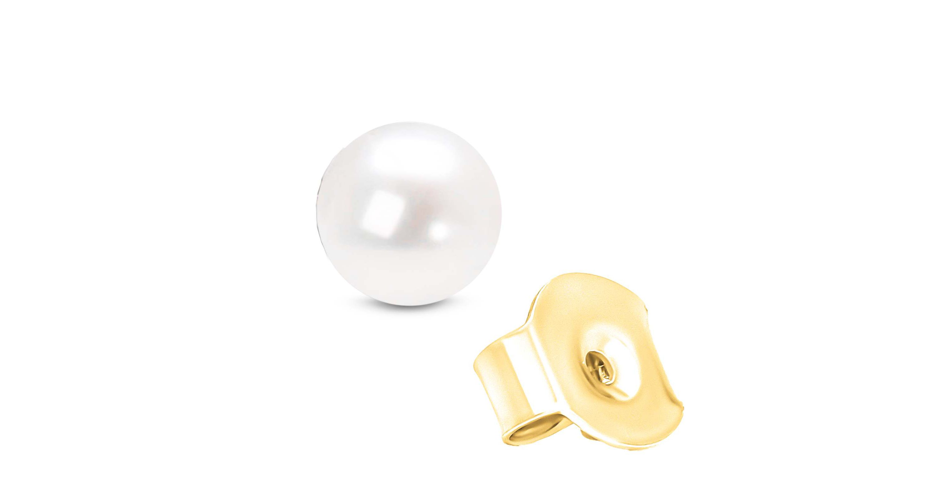 14K Yellow Gold White 7.5-8.0MM Saltwater Akoya Cultured Pearl Stud Earrings