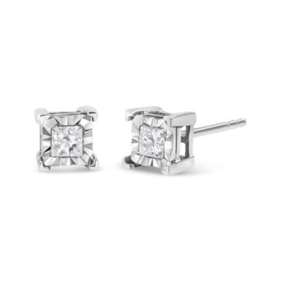 Haus of Brilliance Silver 1/3 Ct Miracle Princess Solitaire Stud Earrings