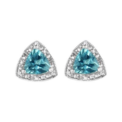 Haus of Brilliance Silver 6x6 mm Trillion Blue Topaz Gemstone and Diamond Accent Stud Earring