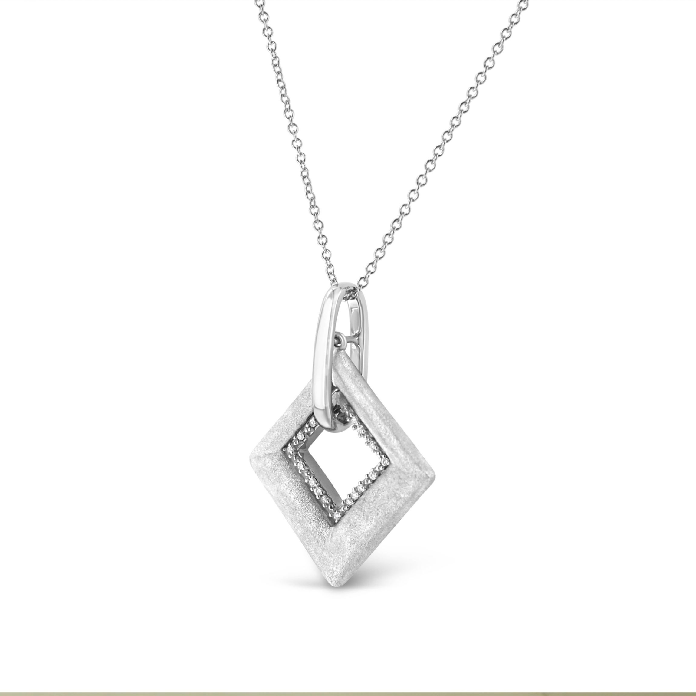 .925 Sterling Silver Pave-Set Diamond Accent Kite Shape 18" Pendant Necklace