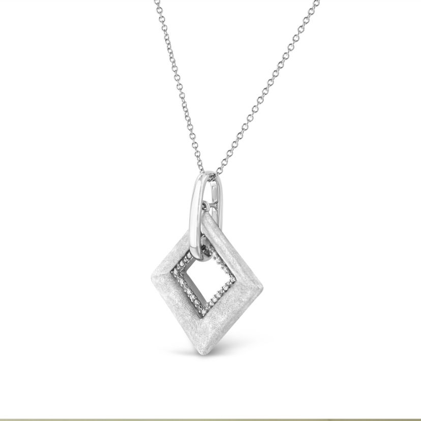 .925 Sterling Silver Pave-Set Diamond Accent Kite Shape 18" Pendant Necklace