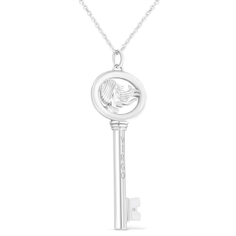 .925 Sterling Silver Diamond Accent Virgo Zodiac Key 18" Pendant Necklace