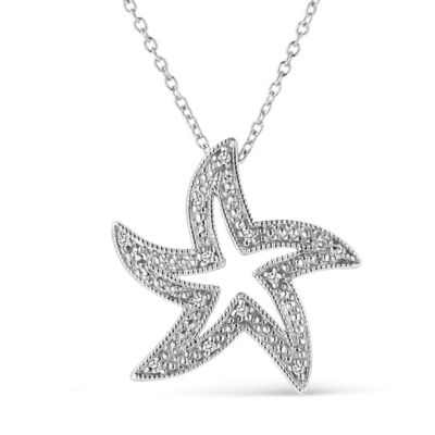 Haus of Brilliance .925 Sterling Silver Prong-Set Diamond Accent Starfish 18" Pendant Necklace, White, 18 in