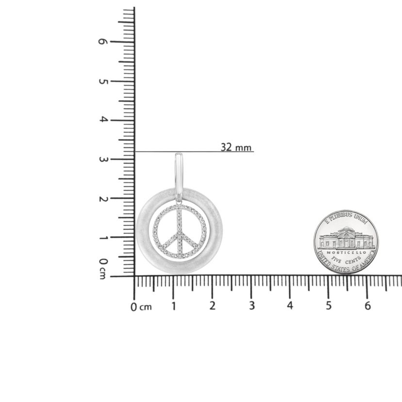 Matte Finish Silver Diamond Accent Dancing Peace Sign 18" Pendant Necklace