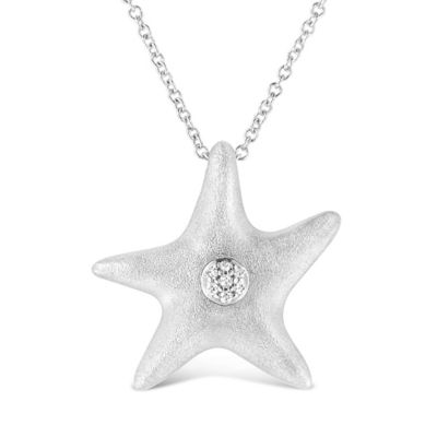 Haus of Brilliance .925 Sterling Silver Prong-Set Diamond Accent Starfish Pendant Necklace - Size 18", White, 18 in