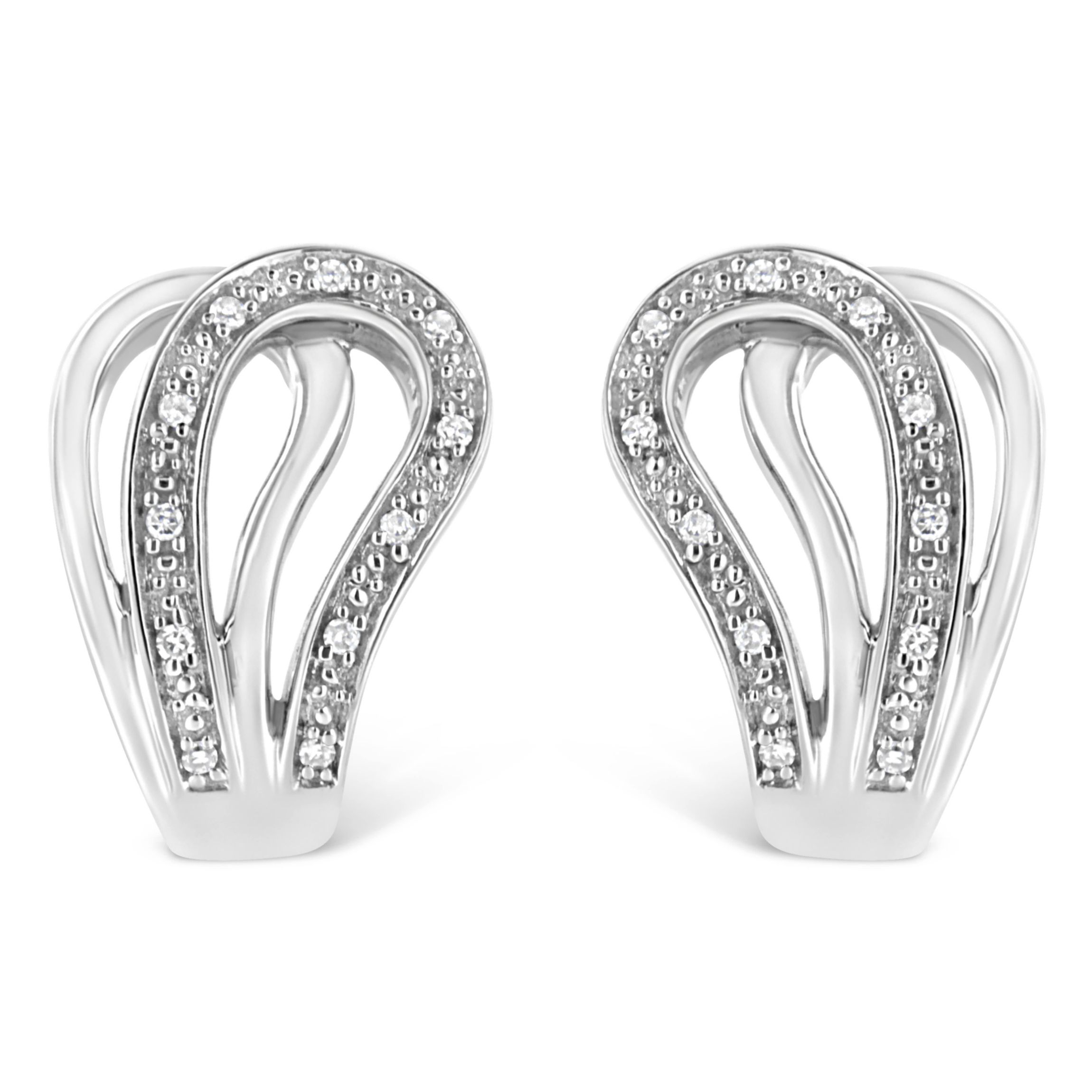 Silver Pave- Diamond Accent Horseshoe Hoop Earring