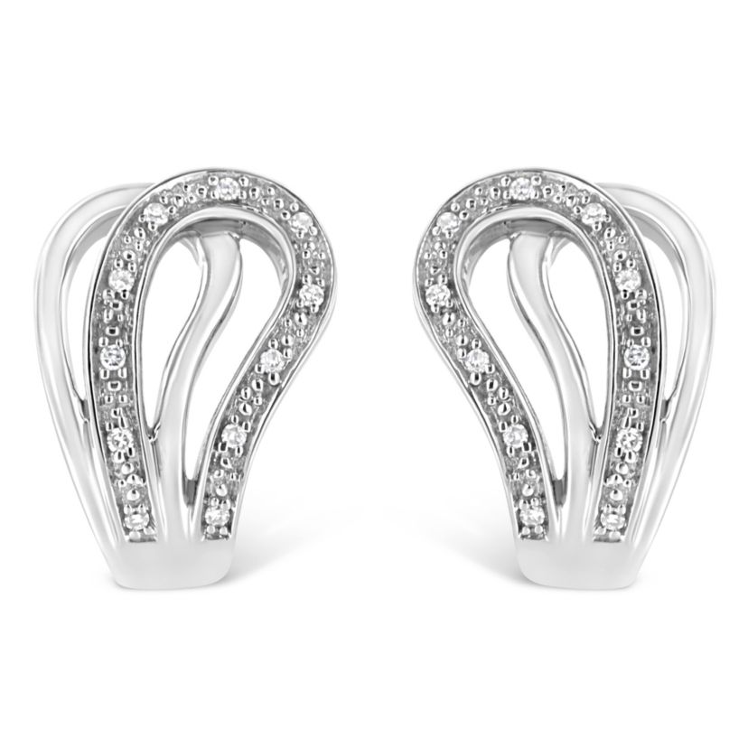 Silver Pave- Diamond Accent Horseshoe Hoop Earring
