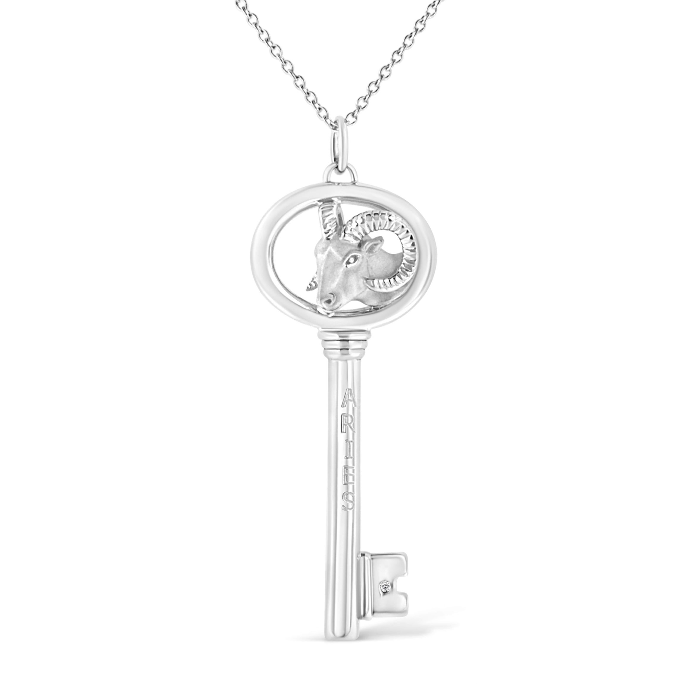 .925 Sterling Silver Diamond Accent Aries Zodiac Key 18" Pendant Necklace