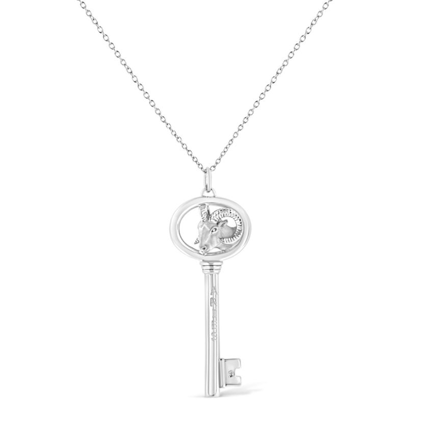 .925 Sterling Silver Diamond Accent Aries Zodiac Key 18" Pendant Necklace