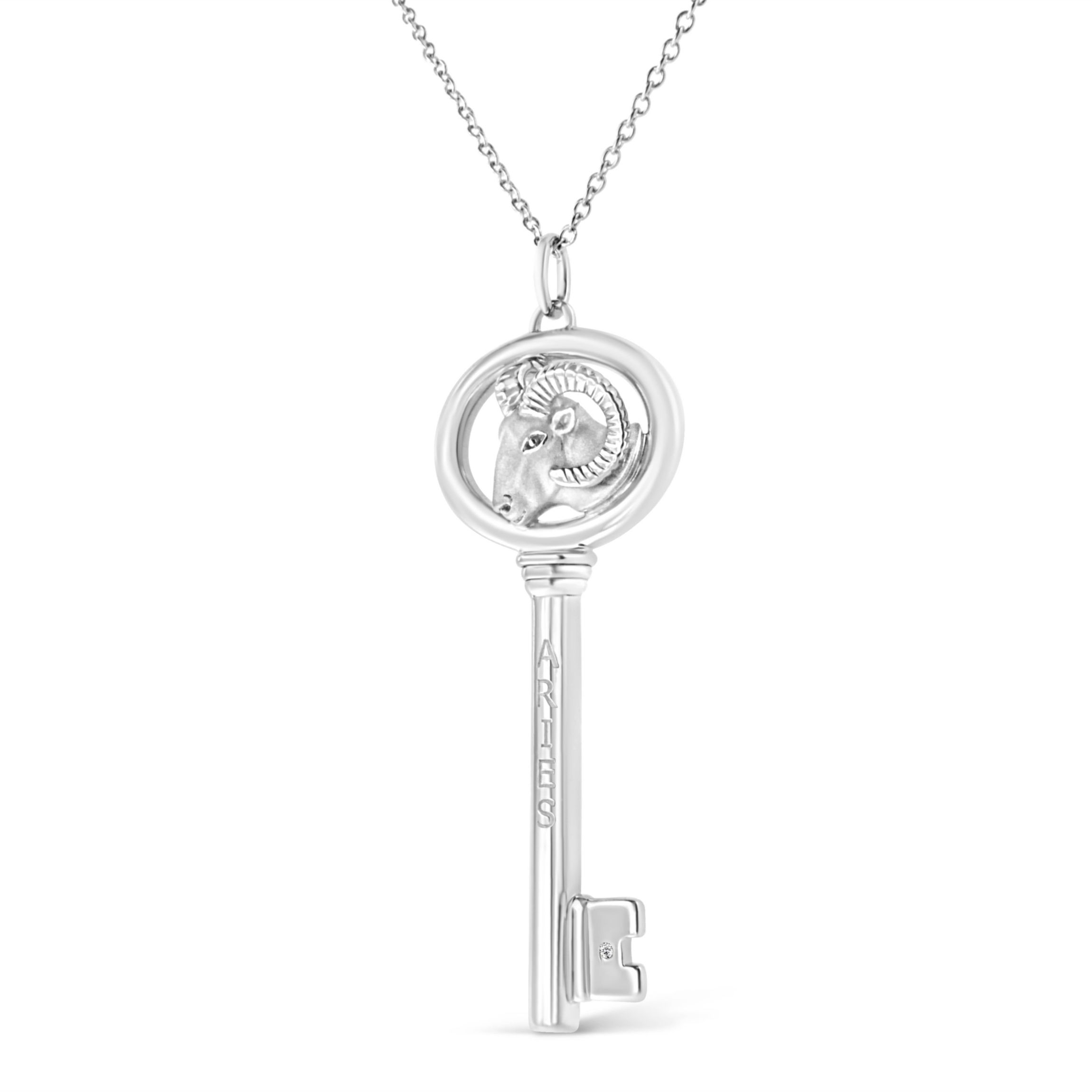 .925 Sterling Silver Diamond Accent Aries Zodiac Key 18" Pendant Necklace